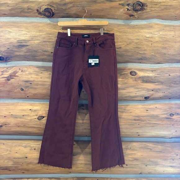 JBD High Rise Crop Flare with Distressed Hem in Ruby - Picture 3 of 6